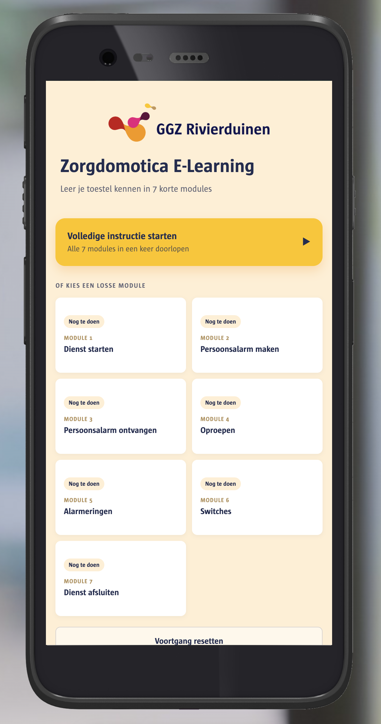 Moduleoverzicht van de Zorgdomotica E-learning