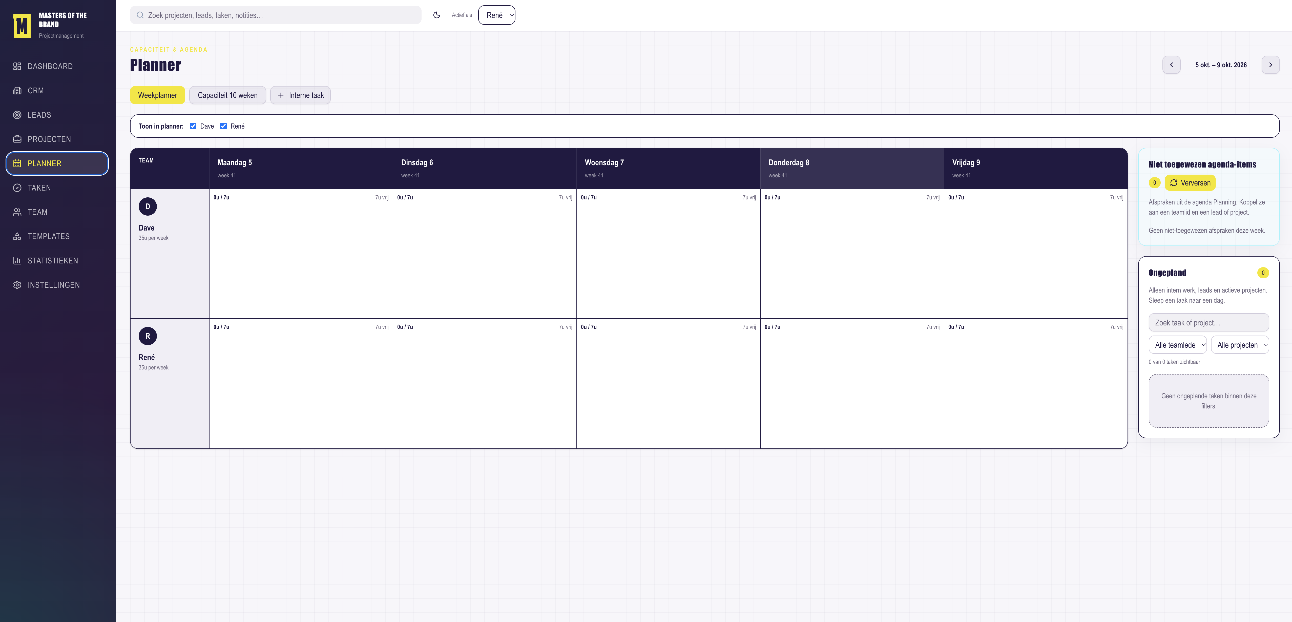 Weekplanner en capaciteitsplanning in het projectmanagementplatform
