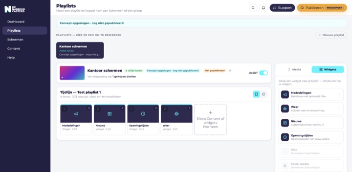 Playlist bewerken in het Narrowcasters platform