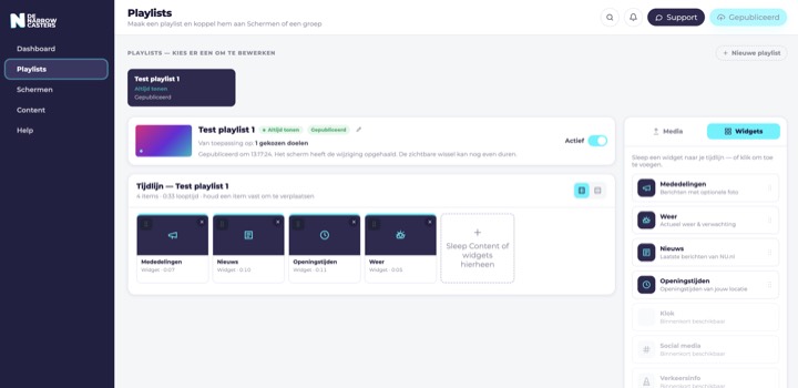 Gepubliceerde playlist in het Narrowcasters platform